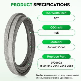 Ariens Gravely 07200023 Lawn Mower Deck Belt 1/2 x 145 Inch Fit for Ariens Zoom XL54 ZTXL54,for IKON,for Gravely ZT X & ZTXL Series 42'' 48'' 52'' 54'' Deck