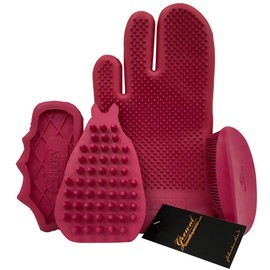 Grewal® Equestrian Grooming Bundle Kit - Comfy Pet Grooming & Bathing Glove - Oval Face Soft Bristles - Great for Thin & Sensitive Skin (Pink)