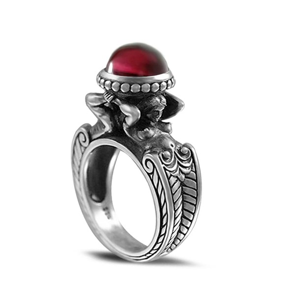 DALEGEM Womens Cool Pearl/Ruby Stone Ring,Platinum Plated Real Genuine Crystal