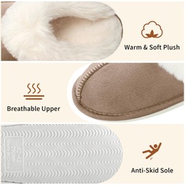 Slippers for Women & Men, Winter Plush Warm Lined Mules, Comfortable Non-Slip Flat Slippers, brown