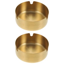 FOMIYES Cenicero de acero inoxidable, 2 unidades, redondo, de metal, para cenicero, para decoración del hogar, oficina, color dorado