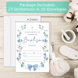 Dr.Baner Baptism Invitation Card, Gold Foil Christening Invitations For Boys Girls, First Holy Communion Fill In Invites, Religious Celebration Decorations Baby Shower Supplies, 14