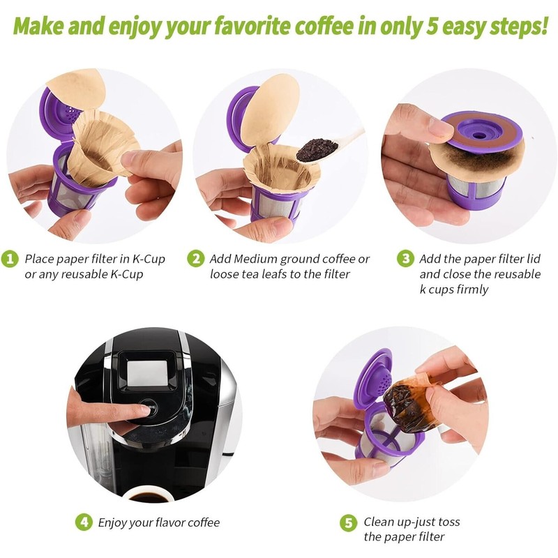N/A Unbleached K Cup Disposable Paper Filters with Lid for