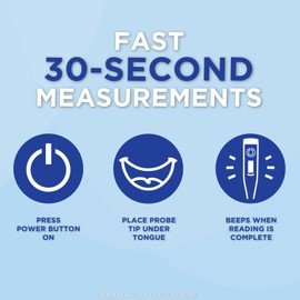 Healthwise Digital Thermometer | 30-Second Readout | Feverline Indicator | Clinical Rigid Tip | Hygienic Water-Resistant Easy Cleaning | Storage Case + Probe Covers Included