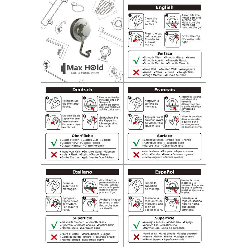 MaxHold No-Drilling/Suction Cup Single Robe Hook - Vaccum System -