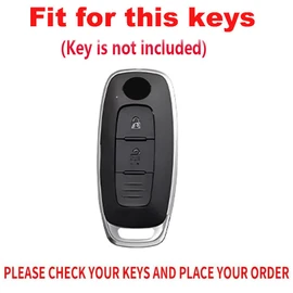 TECART Key Fob Cover Case Metal Key shell Full Protection Fit for Nissan Ariya Kicks X-Trail Rogue Leather Key Cover 3 Button, A Leather-keychain-brown
