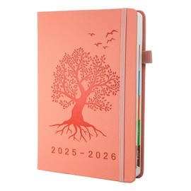 Diary 2025-2026 - Academic Diary A5 Page a Day, Mid-Year Productivity Planner (Jul.25-Jun.26) with Monthly View, Colourful Tabs Famous Quotes, Inner Pocket, 5.9" x 8.5"(Pink)