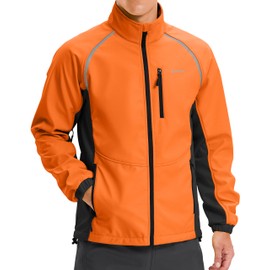 Men's Winter Cycling Jackets Thermal Warm Water Resistant Bike Running Windproof Fleece Cold Weather Mountain Biking Bicycle Riding Gear(Orange/Black,XL)
