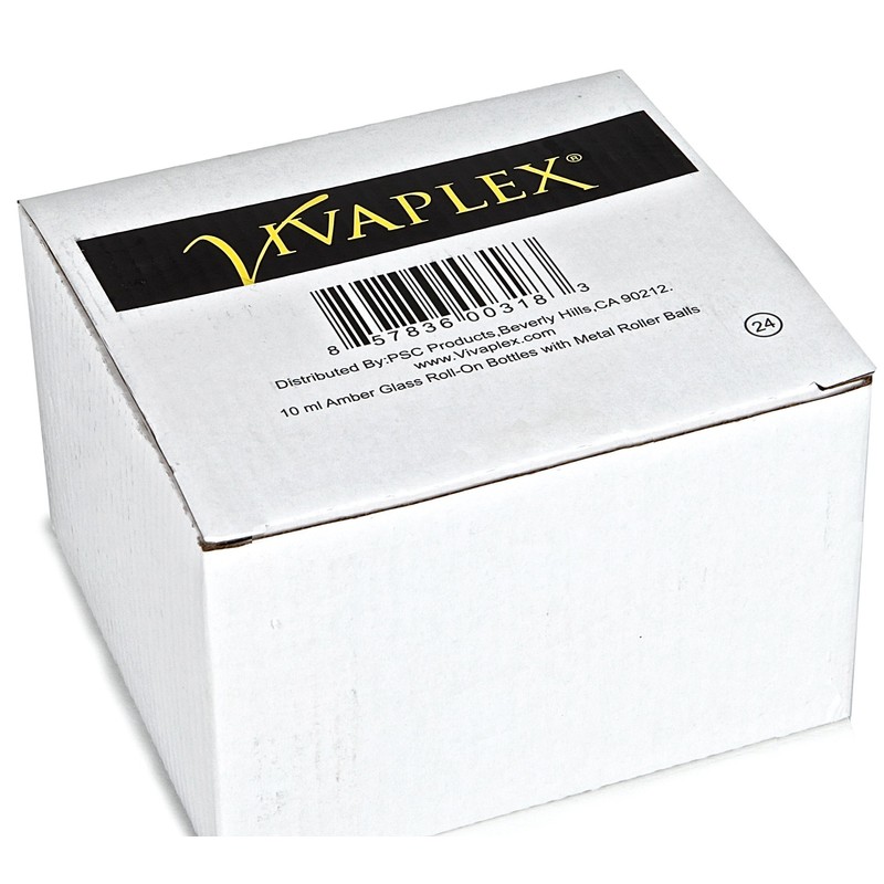 Vivaplex, 24, Amber, 10 ml Glass Roll-on Bottles with Stainless
