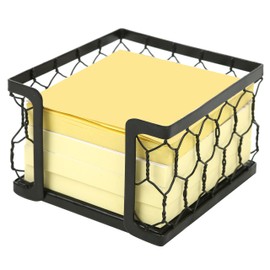 MyGift 3 X 3 Matte Black Metal Chicken Wire Office Desktop Sticky Note Dispenser, Square Memo Pad Holder