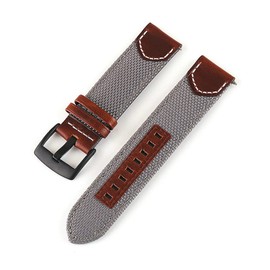 GNSN Genuine Leather+Nylon Watch Band Replacement Strap with Spring Bars Vintage (Grey,1"(24 mm))