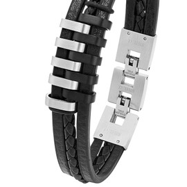 s.Oliver Armband Edelstahl Leder Herren Armschmuck, 20+2 cm, Silber, Kommt in Schmuck Geschenk Box, 9025510