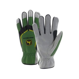 John Deere Men's Split Cowhide Leather Palm Gloves, Cut Resistant, Keystone Thumb, Flexible Fit, Green/Black, Large (JD00035-L)