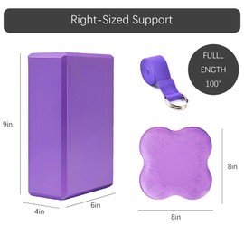 SAMTKA 2 Yoga Blocks Supportive Accessories including 2 Knee Pads, 2 With Strap To Put Less Weight On Wrists, 1 Muscle Massage Roller, 2 Pair of Non-Slip Pilates Socks, 1 GYM Bag, Durable Versatile Yoga Brick Exercise Set of 10