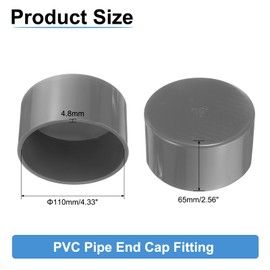 sourcing map PVC Pipe End Cap Fitting, 110mm/4.33" ID Furniture Grade Pipe End Cap Plug Adapter Pipe Plug Socket Fittings for Sewer Drain Pipe Connections, DIY Garden Shelf, Grey