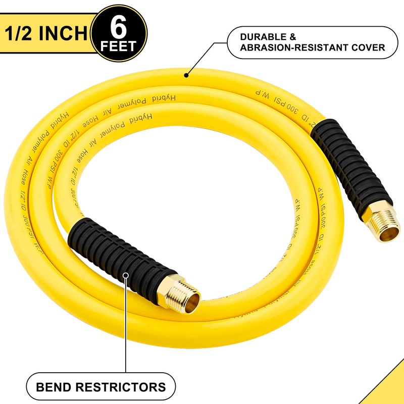 1/2 Inch x 6ft. Hybrid Air Hose with 1/2 in.