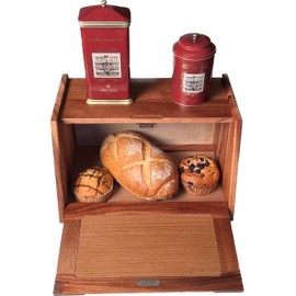 Mountain Woods Premium Extra Large Acacia Wooden Bamboo Bread Box | Bread Storage & Organizer | Kitchen Organizer with Rattan Pull-Down - 16"x 10.5"x 9"