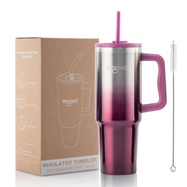 40 oz Water Bottle with Handle, Insulated Water Cup with Straw and Lid, Reusable BPA Free Double Wall Stainless Steel Tumbler Gift for Adults, Red Gradient