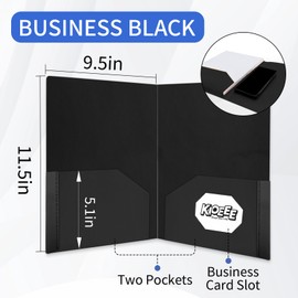Kioeee Plastic Folders with Pockets,Heavy Duty Plastic Folders with 2 Pocket and Business Card Slot,Fit Letter Size Paper,for Home,School and Office (Black) (6)