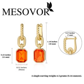 Mesovor Gold Crystal Hoop Earrings for Women Trendy, 18K Gold Plated Hoop Earrings | Emerald Green Black Crystal Dangling Earrings Jewelry Gift for Mother Wife (Orange)