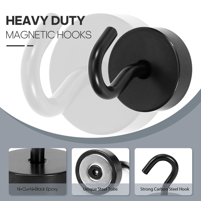 Neosmuk Black Magnetic Hooks, 400 lb+ Heavy Duty Earth Magnets