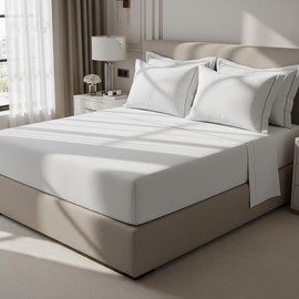 Whites of London | 100% Organic Cotton Percale King Fitted Sheet | Luxury 200 Thread Count | Breathable & Crisp | GOTS-Certified Cotton | 40cm Deep Fitted Sheet | 1 Fitted Sheet (King, White)