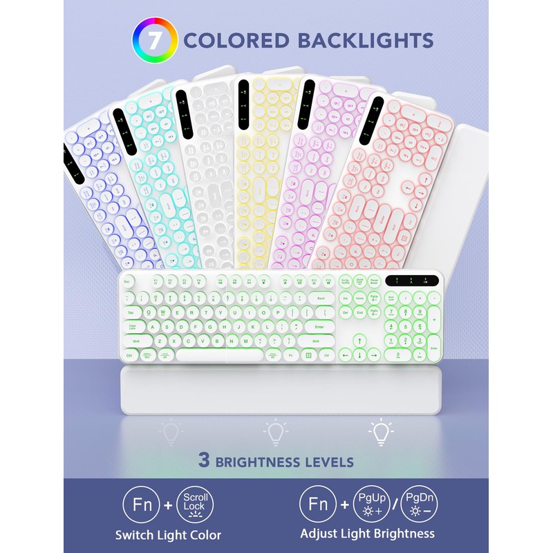 Wireless Keyboard and Mouse Backlit - Typewriter Keyboard with Retro