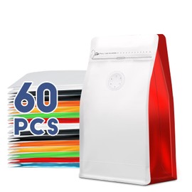 8oz 1/2 lb 60pcs Coffee Bags with Valve,Coffee Packing Bags Vented Coffee Bean Bags Barrier Bags Store Bags for Coffee Packaging， Coffee Storage Pouches Coffee Bag Zipper with Seal（White+Red）