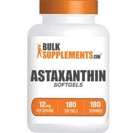 BulkSupplements.com Astaxanthin 12mg Softgels - Astaxanthin Supplements, Antioxidant Source - Gluten Free, 1 Softgel per Serving, 180 Count (Pack of 1)