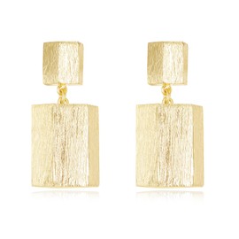 Lumwzt 14K Gold Drop Earrings for Women – 38mm Sculptural Geometric Brushed Hexagon Statement Jewelry Lightweight Modern Art Inspired Gift Box