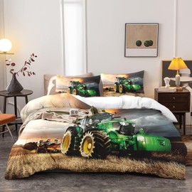 Yzehomijia Tractor Duvet Cover Set, 140 x 200 cm, Bed Linen for Children and Youth, Duvet Cover with 3D Tractor Pattern and Pillowcase 1 Piece 65 x 65 cm (T1)