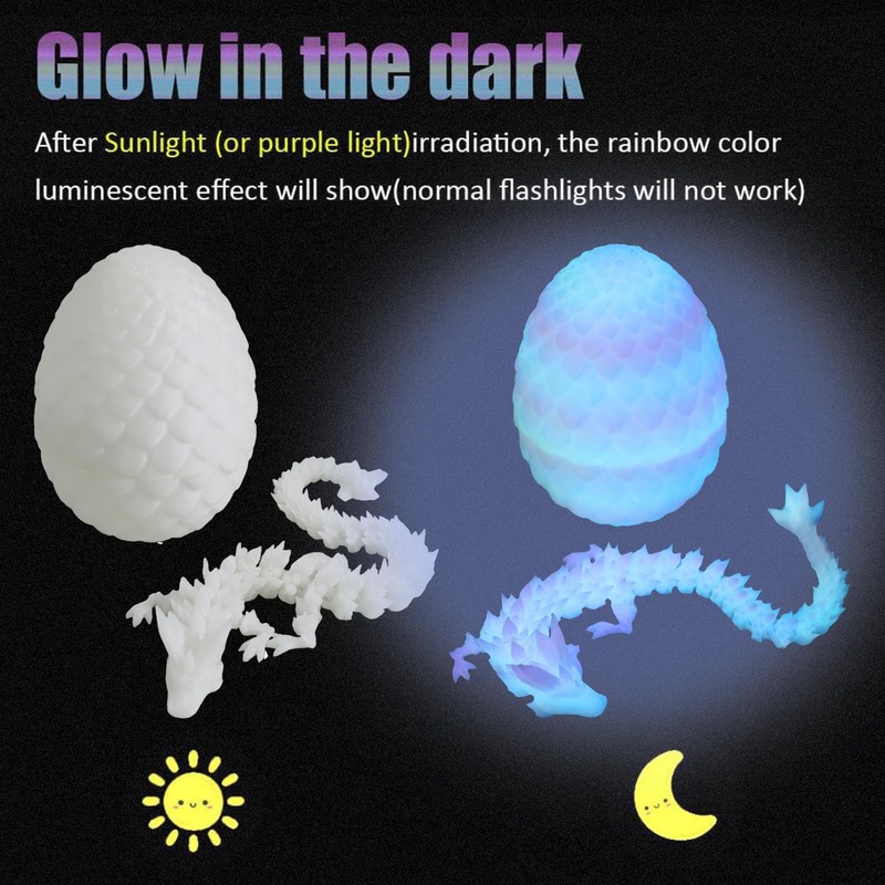 Glow 3D Printed Dragon Eggs with Dragon Inside- Glow in