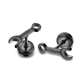Wrench Surgical Steel Earrings Studs Stainless Steel Hip Hop Earrings Men Rock Punk Earrings ER74 (Black)