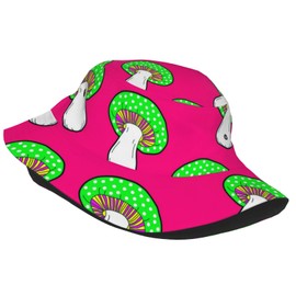 ReLuB Funny Print Bucket Hats, Pink Mushroom Reversible Sun Cap Summer Packable Travel Fisherman Hat for Men Women Teens (M), Medium