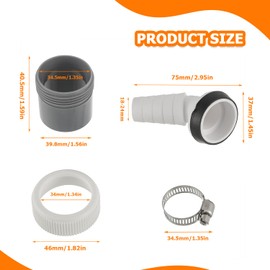 HUAREW Washing Machine Drain Adapter 1 1/4 Inch for Dishwasher, Dryer, Washing Machine, Angle Washing Machine Connection with Input Connector of 19-24 mm and Outlet 40 mm Pipe with Hose Clamp