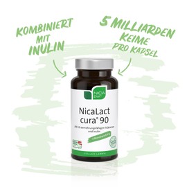 NICApur NicaLact cura 90 I with 10 reproductive bacterial strains in high concentration, pure substance without additives, 90 capsules