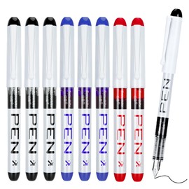 Candcamp 9PCS Fountain Pens Disposable for Writing Fine Point Pen Set Smooth Writing for Journaling Sketching Lettering Text Highlighting Calligraphy Office School, Black Blue Red Ink