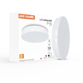paul russells 12W LED Ceiling Light, 1200lm, Bright Daylight 6500K, 60Watt Equivalent, IP44 Water Resist, Ideal for Living Room, Kitchen, Office, Garage, Modern Round Light, Energy Saving, 1 Pack