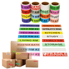960 Home Moving Labels for 4 Bedroom House, 60 Labels per Roll, 16 Color Coded Label Rolls, included Fragile Stickers and Blank Label, for Moving Supplies, Cardboard Box, Wardrobe Boxes