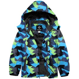 GEMYSE Boy's Waterproof Ski Snow Jacket Hooded Fleece Windproof Winter Jacket (Print 03,14/16)