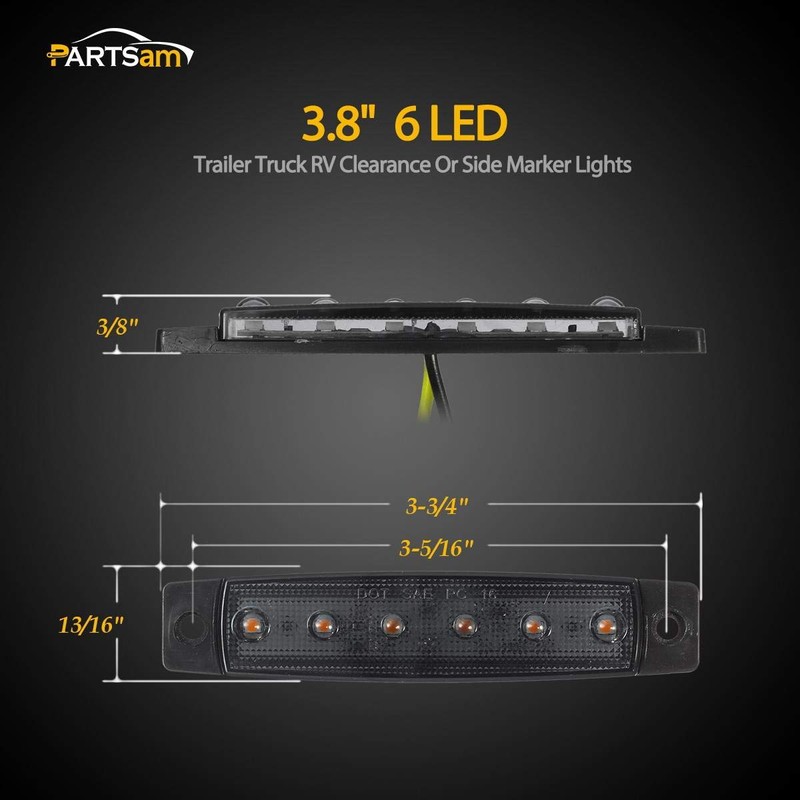 Partsam 20Pcs 3.8" Thin line Amber/Red LED Marker Clearance Lights