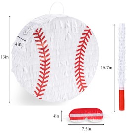 Birchio Baseball Pinata Bundle with a Blindfold and Bat (13"x13"x4"), Baseball Pinata for Boys, Perfect for Birthday Party, Sport Theme Party, Decoration