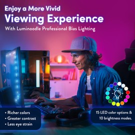 Power Practical LED Lights for TV in Living Room or Bedroom, Luminoodle Backlight, USB Powered Strips w/Remote for 15 Ambient Color Bias Lighting Options & 10 Brightness Modes, Size (60"-80" TV)