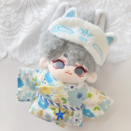 Kimono Set (Yukata & Obi & Fox Mask Set) 3.9 inches (10 cm) Sewing Clothes, Blue Kigurumi Accessories, Kpopdoll Costume