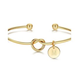 ALRNBY Gold Knot Initial Bracelet for Women Trendy Dainty Gold Bracelet Bridesmaids Gifts for Wedding Women Jewelry (M)
