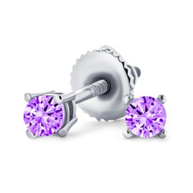 .2Purple Brilliant Solitaire Cubic Zirconia CZ Stud Earrings For Women Sterling Silver Screw back Simulated Amethyst