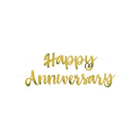 Script Happy Anniversary Foil Banner - 3.5 Ft, Gold, 1 Pc