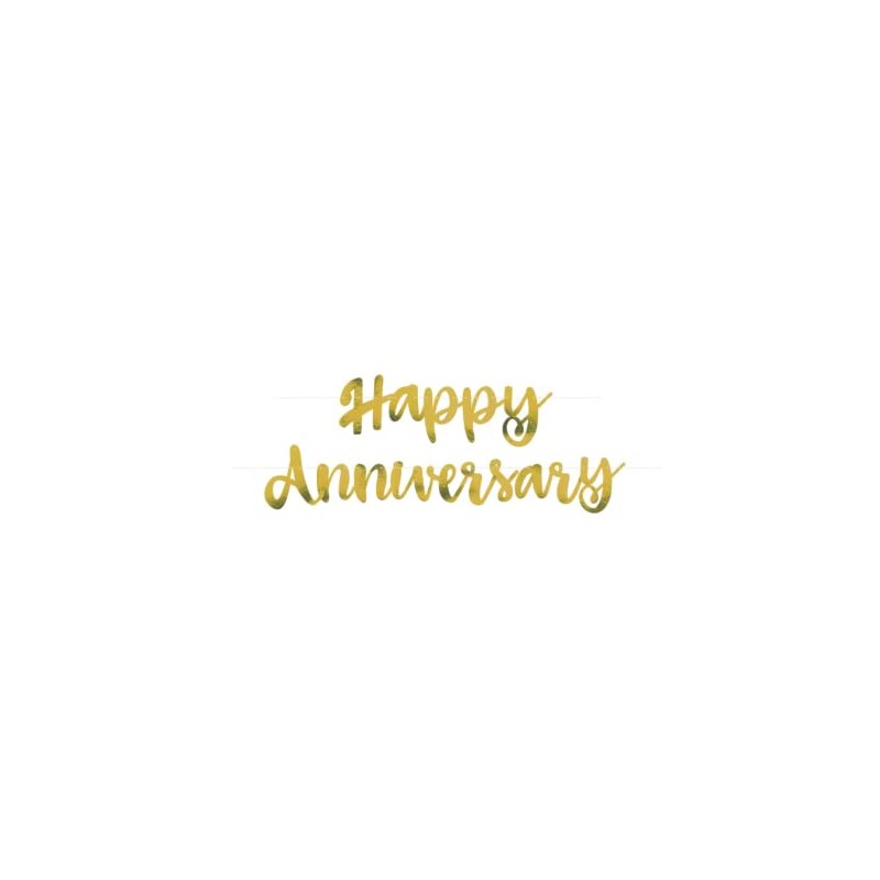 Script Happy Anniversary Foil Banner - 3.5 Ft, Gold, 1