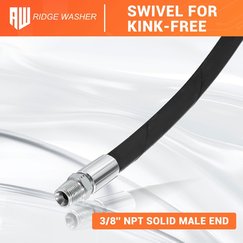 RIDGE WASHER Pressure Washer Whip Hose with Swivel, 3/8", 2