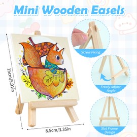 Pack of 12 Mini Canvas with Easel, SHAIDOJIO 8 x 15 cm Easel Small with 10 x 10 cm Mini Canvas, Foldable Small Table Easel Wood for Display for Photos Paintings Wedding Children Parties Phones